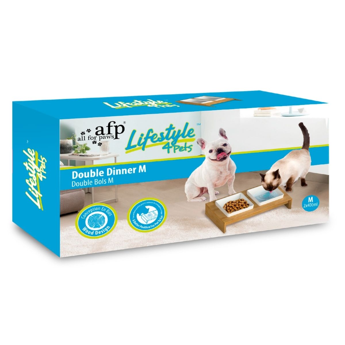 AFP Lifestyle4Pets - Doppelnapf, Holzständer und Keramikschalen