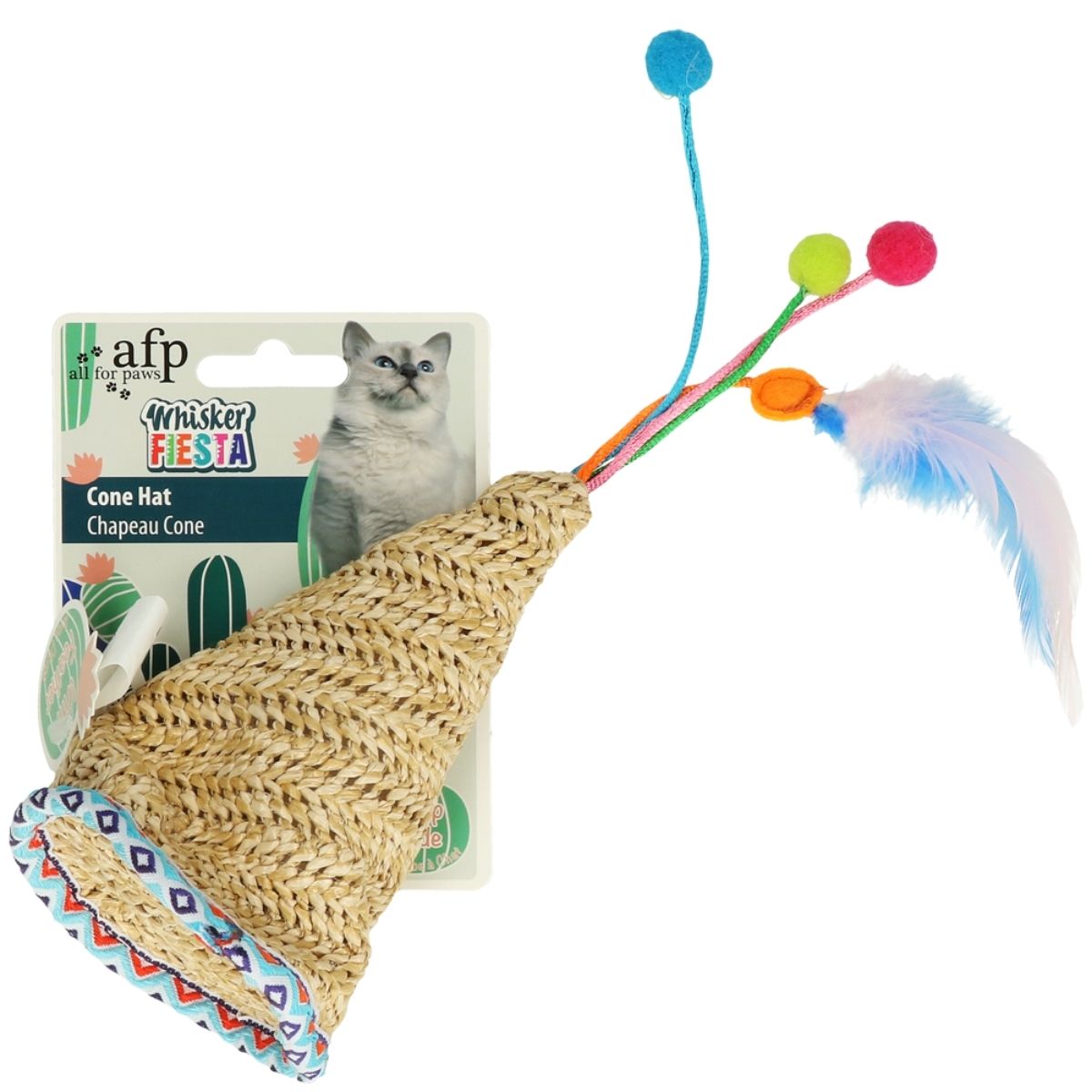 AFP Whisker Fiesta Cone Hat, Spielzeug mit Federn und Katzenminze