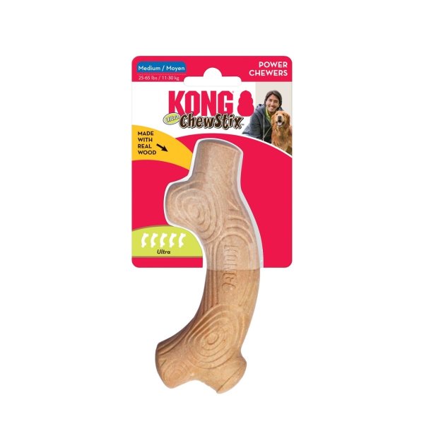 KONG ChewStix Bone (M), Hundekauknochen mit Holztextur