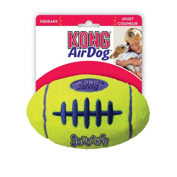 KONG Air Squeaker Football (M), Apportierspielzeug für Hunde, mit Quietscher,